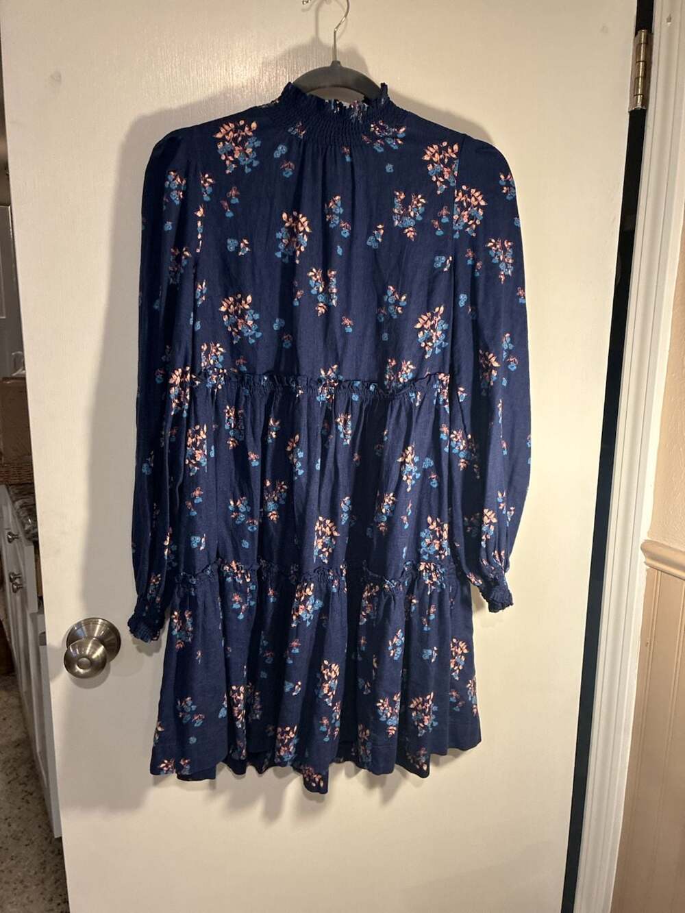Free People Petit Fours Mini Dress Indigo XS Boho Floral Ruffles